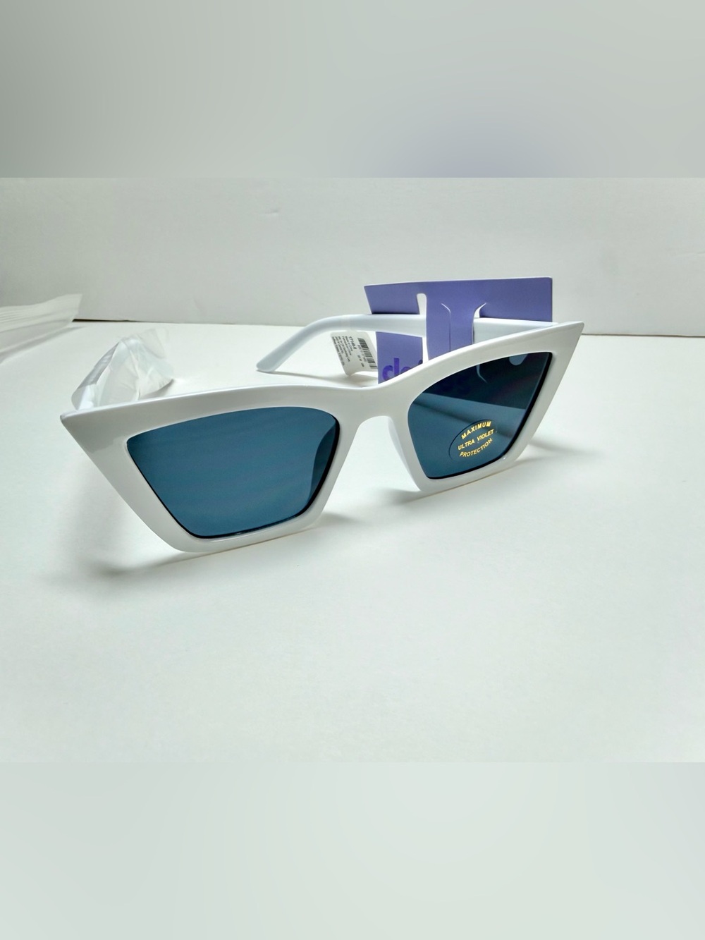 Claire's White Frame Blue Tint Lens Cat-Eye Sunglasses